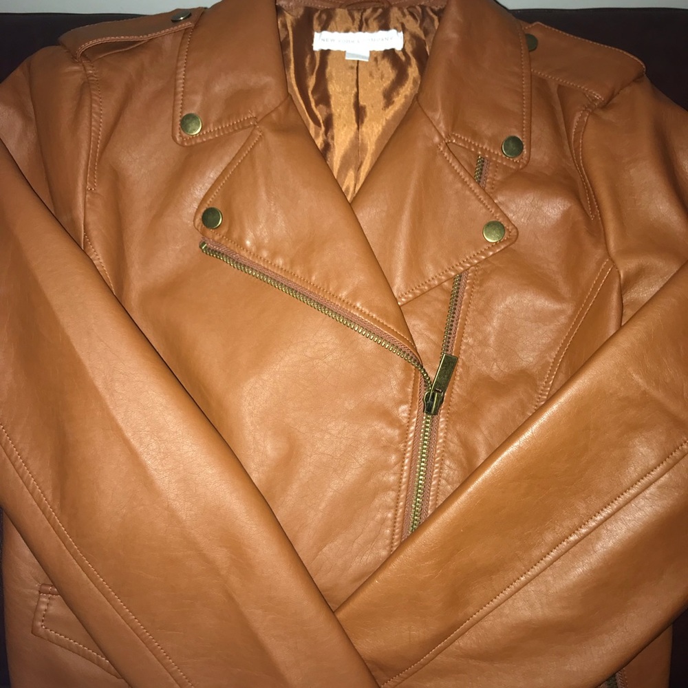 New York & Company faux leather motto jacket